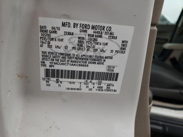 1FMCU0C71AKC66655 - 2010 FORD ESCAPE XLS WHITE photo 12