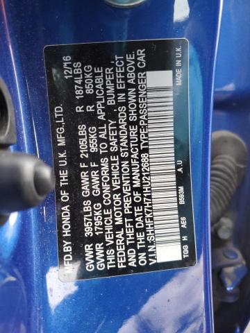 SHHFK7H71HU212688 - 2017 HONDA CIVIC EXL 蓝色 照片 13