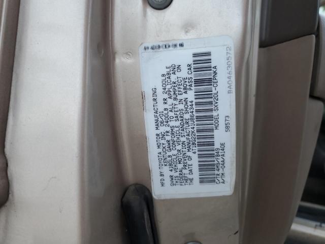 4T1BG22K41U864344 - 2001 TOYOTA CAMRY CE TAN photo 12