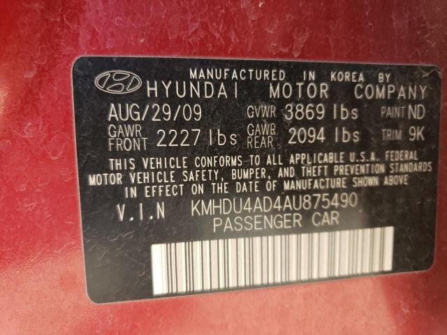 KMHDU4AD4AU875490 - 2010 HYUNDAI ELANTRA BLUE BURGUNDY photo 13