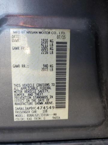 1N4AL3AP9FC474549 - 2015 NISSAN ALTIMA 2.5 SILVER photo 12