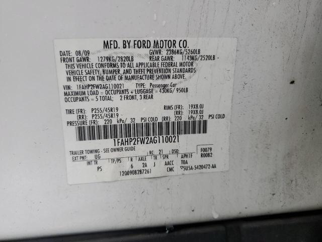 1FAHP2FW2AG110021 - 2010 FORD TAURUS LIMITED WHITE photo 12