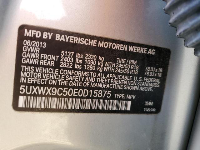 5UXWX9C50E0D15875 - 2014 BMW X3 XDRIVE28I SILVER photo 12