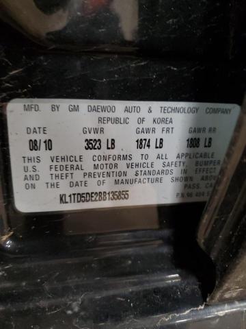 KL1TD5DE2BB135855 - 2011 CHEVROLET AVEO LS Czarny zdjęcie 12