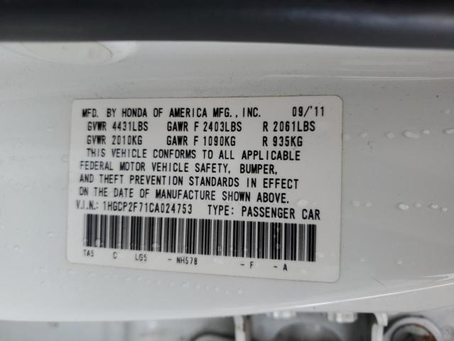 1HGCP2F71CA024753 - 2012 HONDA ACCORD EX WHITE photo 13