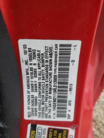 1HGEM21134L013909 - 2004 HONDA CIVIC DX VP Qırmızı foto 12