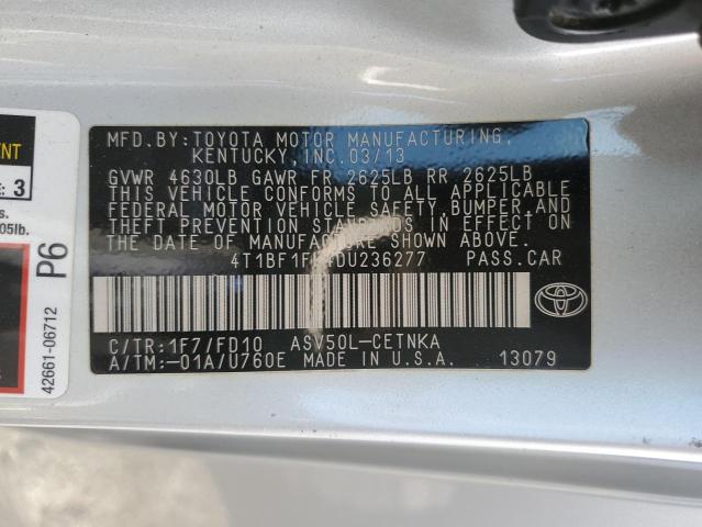 4T1BF1FK4DU236277 - 2013 TOYOTA CAMRY L SILVER photo 12