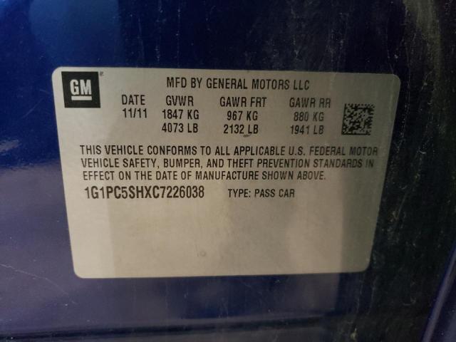 1G1PC5SHXC7226038 - 2012 CHEVROLET CRUZE LS BLUE photo 12