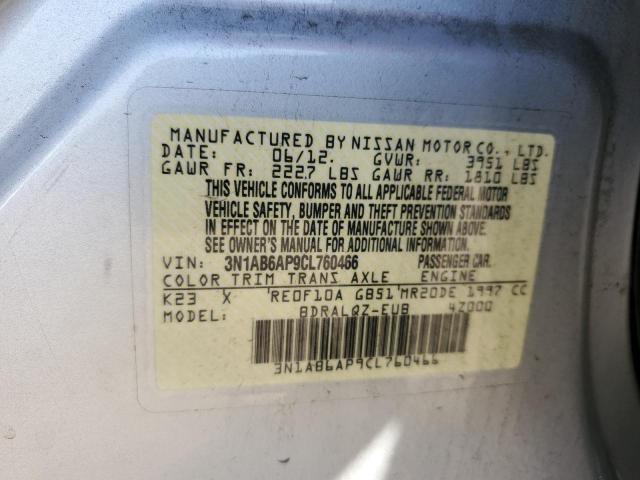 3N1AB6AP9CL760466 - 2012 NISSAN SENTRA 2.0 SILVER photo 12