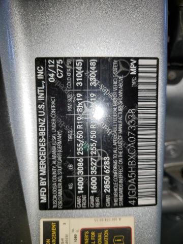 4JGDA5HBXCA073338 - 2012 MERCEDES-BENZ ML 350 4MATIC SILVER photo 12