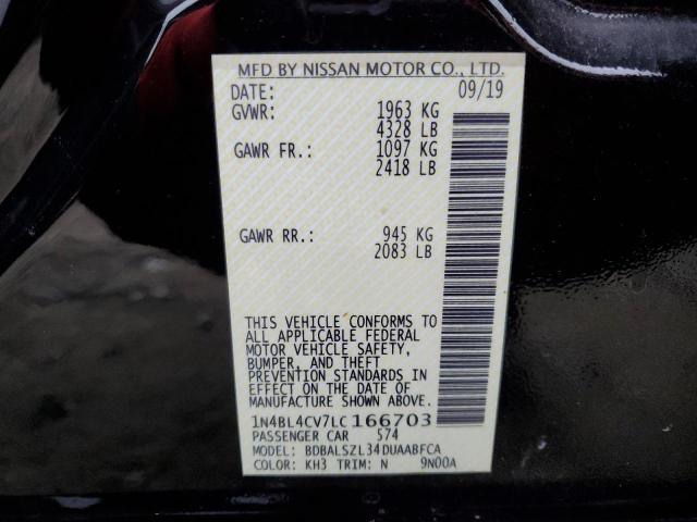 1N4BL4CV7LC166703 - 2020 NISSAN ALTIMA SR BLACK photo 12