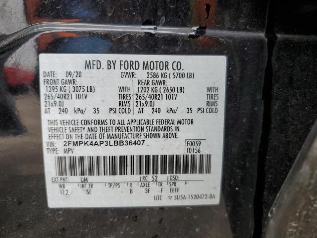 2FMPK4AP3LBB36407 - 2020 FORD EDGE ST BLACK photo 12