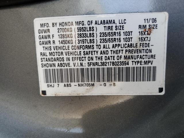 5FNRL38217B023594 - 2007 HONDA ODYSSEY LX GRAY photo 13