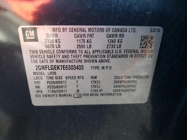 2GNFLGEK7E6303433 - 2014 CHEVROLET EQUINOX LT CHARCOAL photo 12