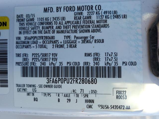 3FA6P0PU2FR280680 - 2015 FORD FUSION SE PHEV WHITE photo 12