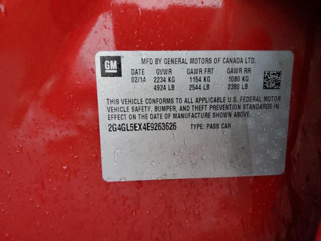 2G4GL5EX4E9263626 - 2014 BUICK REGAL 红色 照片 12