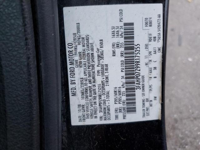 3FAHP07Z99R175255 - 2009 FORD FUSION SE BLACK photo 12