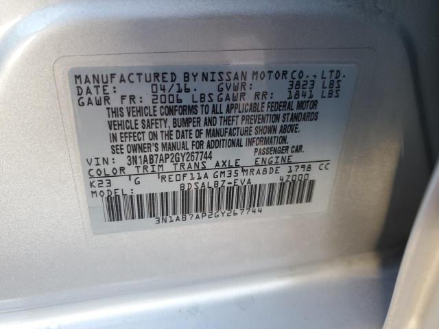 3N1AB7AP2GY267744 - 2016 NISSAN SENTRA S SILVER photo 12