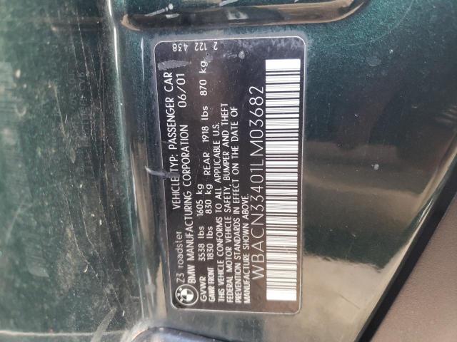 WBACN33401LM03682 - 2001 BMW Z3 2.5 Կանաչ լուսանկար 12