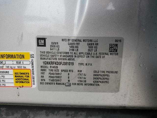 1GNKRFKD0FJ381019 - 2015 CHEVROLET TRAVERSE LS SILVER photo 13