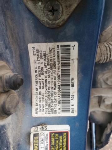 1HGFA16846L129667 - 2006 HONDA CIVIC EX BLUE photo 12