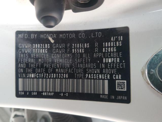 JHMFC1F72JX013206 - 2018 HONDA CIVIC EXL თეთრი ფოტო 12