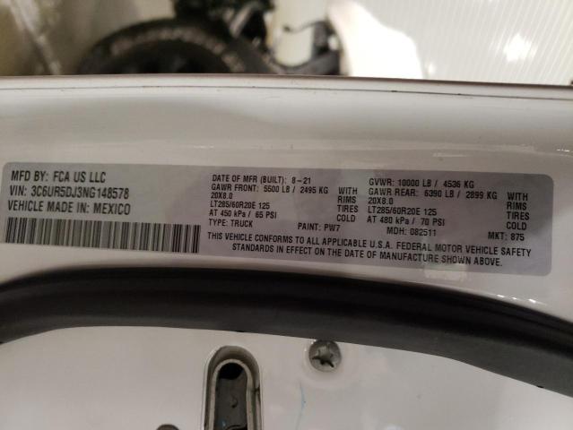 3C6UR5DJ3NG148578 - 2022 RAM 2500 BIG HORN/LONE STAR WHITE photo 12