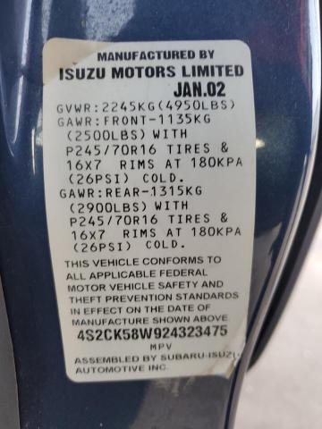 4S2CK58W924323475 - 2002 ISUZU RODEO S BLUE photo 13