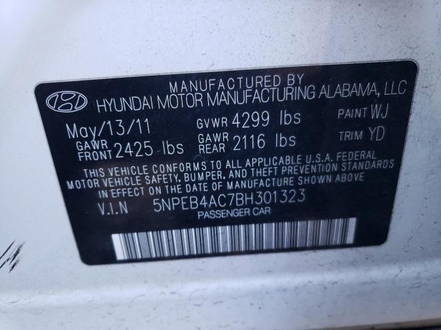 5NPEB4AC7BH301323 - 2011 HYUNDAI SONATA GLS WHITE photo 12