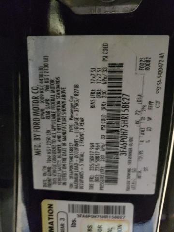 3FA6P0H75HR158827 - 2017 FORD FUSION SE BLACK photo 12