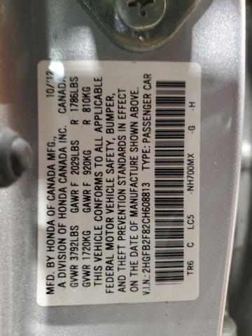 2HGFB2F82CH608813 - 2012 HONDA CIVIC EX SILVER photo 12