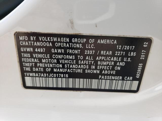 1VWBA7A31JC017815 - 2018 VOLKSWAGEN PASSAT SE WHITE photo 12