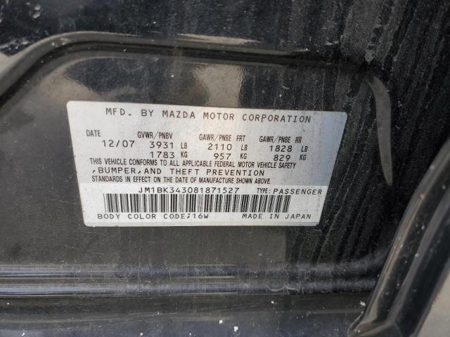 JM1BK343081871527 - 2008 MAZDA 3 HATCHBACK BLACK photo 12