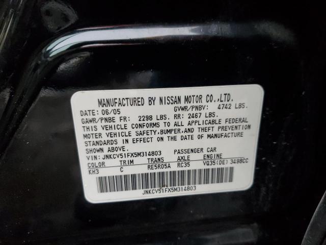 JNKCV51FX5M314803 - 2005 INFINITI G35 BLACK photo 12