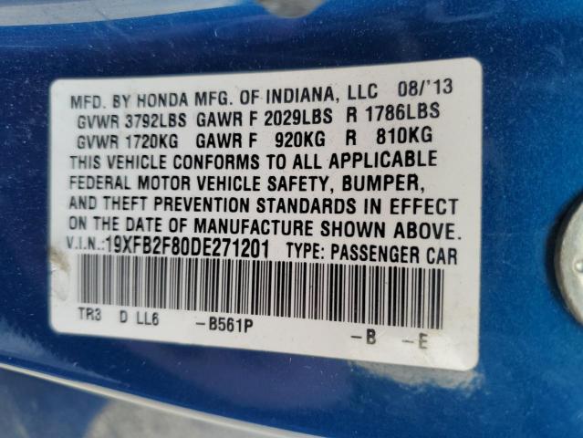 19XFB2F80DE271201 - 2013 HONDA CIVIC EX BLUE photo 12