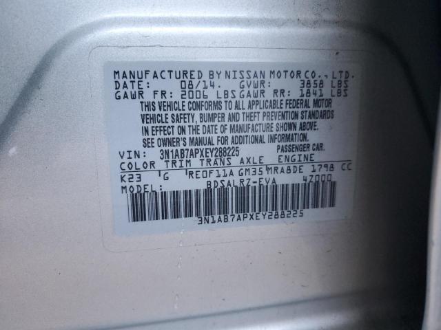 3N1AB7APXEY288225 - 2014 NISSAN SENTRA S SILVER photo 12