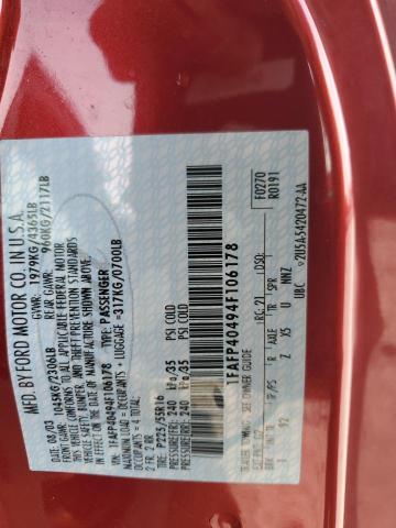 1FAFP40494F106178 - 2004 FORD MUSTANG RED photo 12