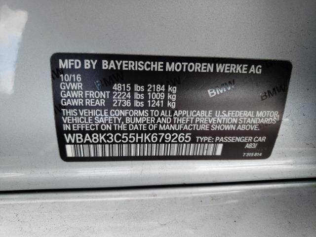 WBA8K3C55HK679265 - 2017 BMW 330 XI SILVER photo 12