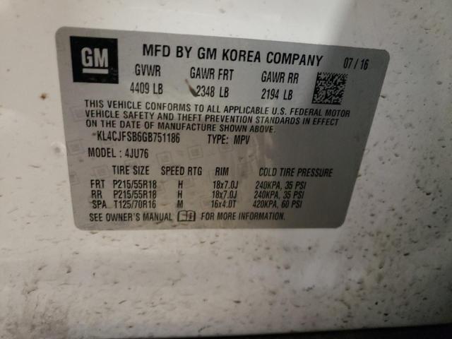 KL4CJFSB6GB751186 - 2016 BUICK ENCORE CONVENIENCE 白色 照片 12