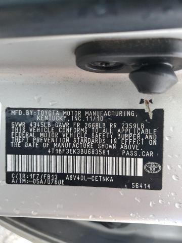 4T1BF3EK3BU683581 - 2011 TOYOTA CAMRY BASE SILVER photo 12