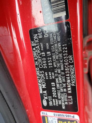 KNADM4A38C6033221 - 2012 KIA RIO LX RED photo 12