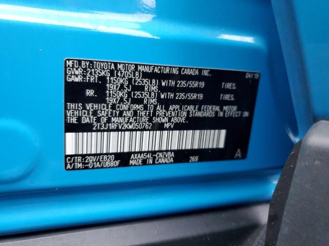 2T3J1RFV2KW050762 - 2019 TOYOTA RAV4 ADVENTURE BLUE photo 12