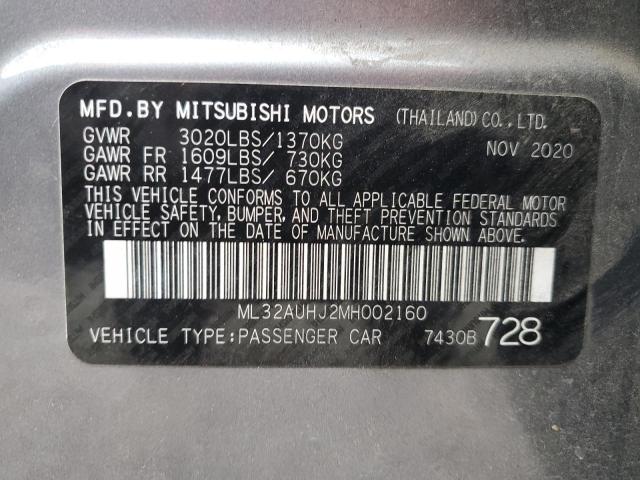 ML32AUHJ2MH002160 - 2021 MITSUBISHI MIRAGE ES GRAY photo 12