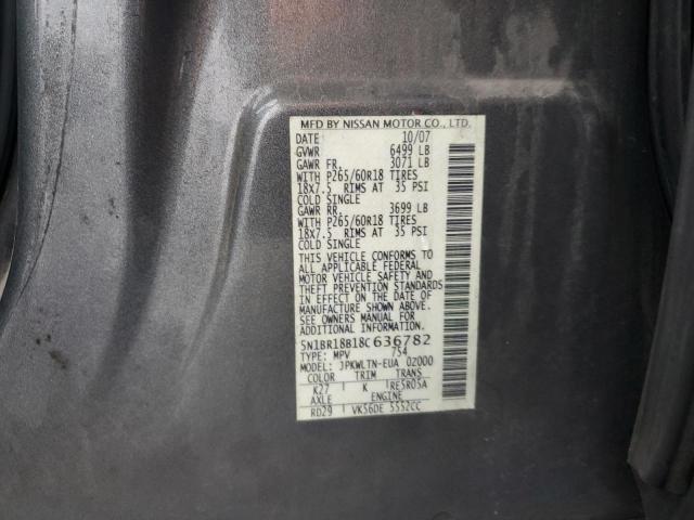 5N1BR18B18C636782 - 2008 NISSAN PATHFINDER LE 灰色 照片 13