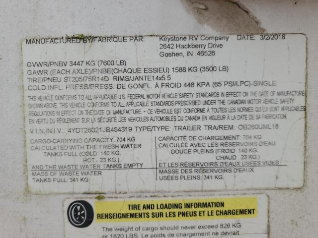 4YDT26021JB454319 - 2018 OUTB TRAVEL TRL WHITE photo 10