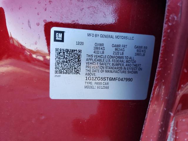 1G1ZG5ST6MF047990 - 2021 CHEVROLET MALIBU RS 栗色 照片 12