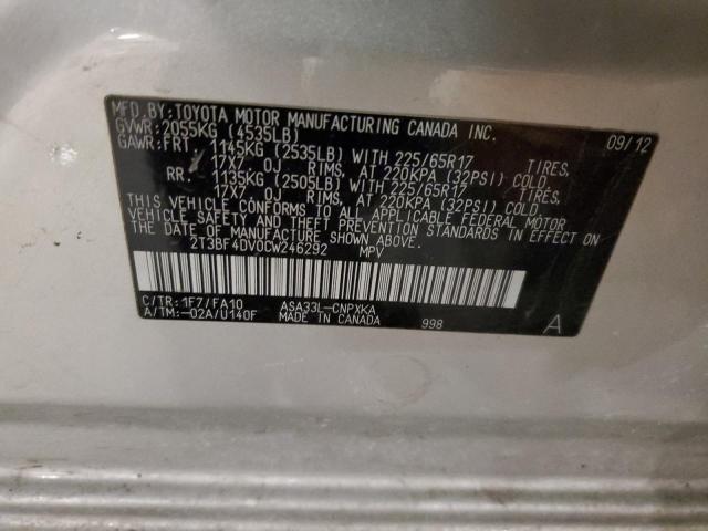 2T3BF4DV0CW246292 - 2012 TOYOTA RAV4 SILVER photo 13