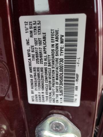 5J6TF3H58DL000730 - 2013 HONDA CROSSTOUR EXL RED photo 12