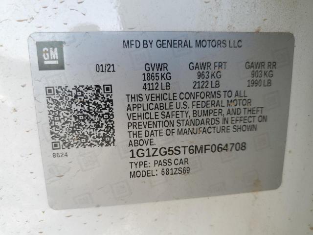 1G1ZG5ST6MF064708 - 2021 CHEVROLET MALIBU RS 白色 照片 13