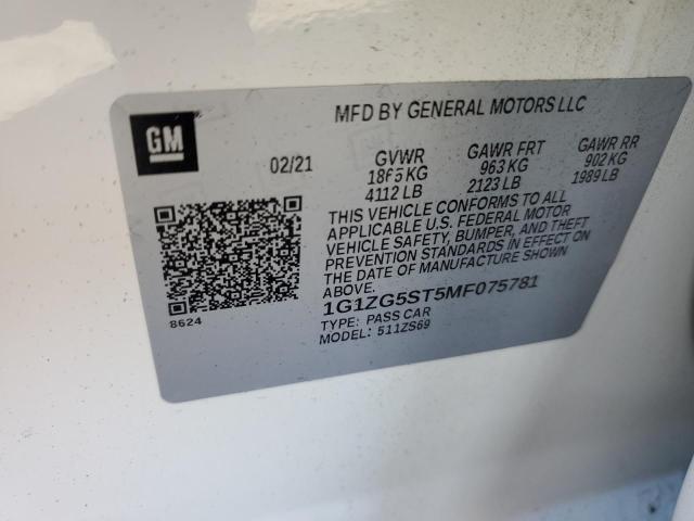 1G1ZG5ST5MF075781 - 2021 CHEVROLET MALIBU RS 白色 照片 13